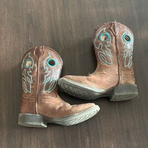 Justin Boots Brown Leather Kids' Boots with Turquoise Accents
